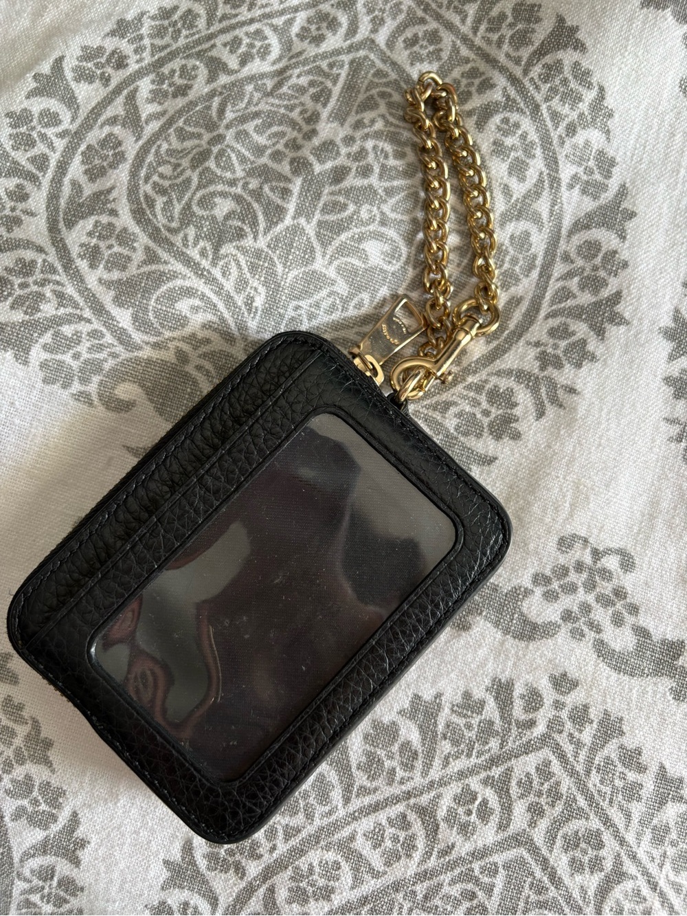 Coach Black Pebbled Leather Card Holder with Gold Chain Accent - Picture 2 of 3